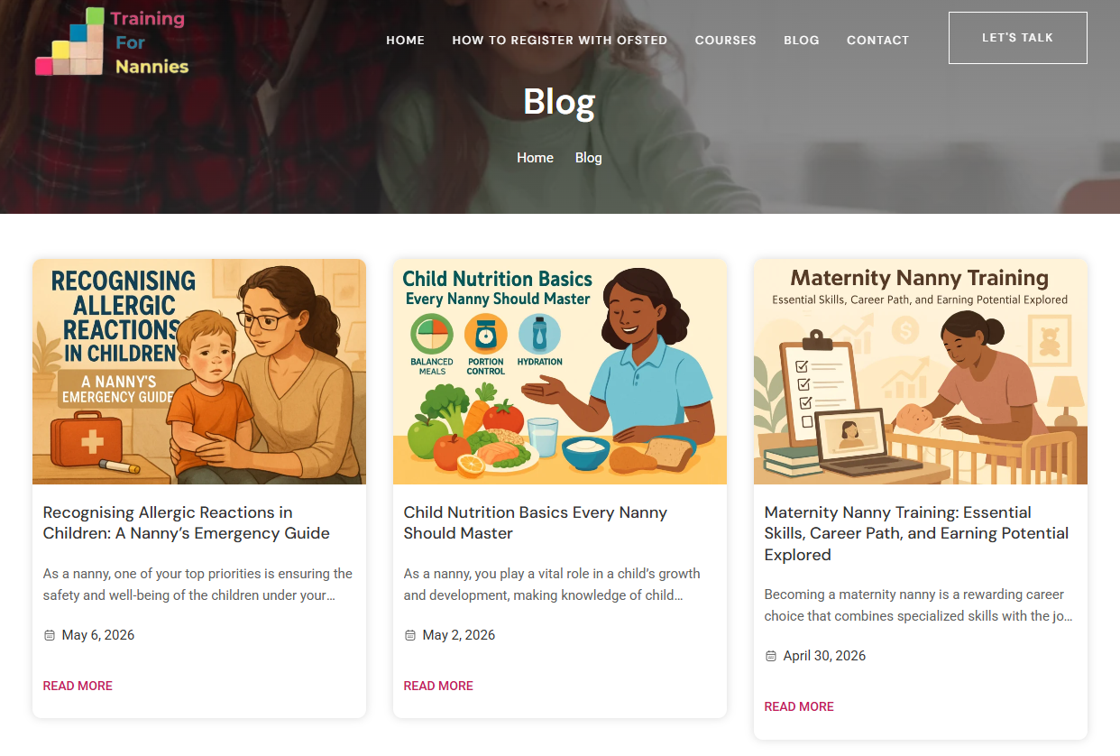 Trainingfornannies website preview